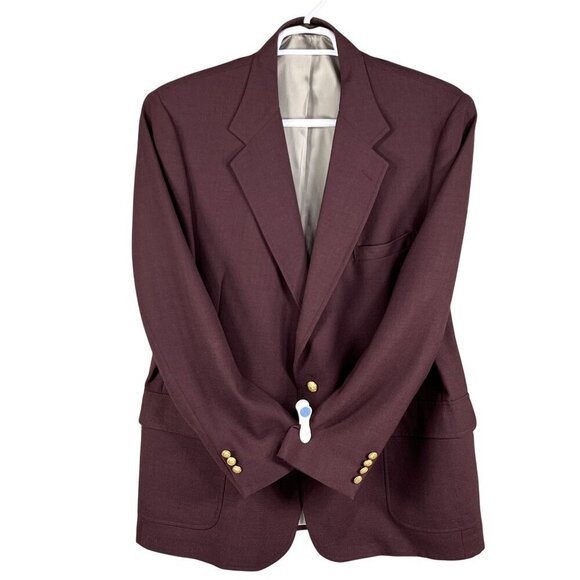 Sutter & Grant Mens 44L Burgundy Wool Blazer Gold Crest Buttons Academia Preppy - Picture 4 of 15